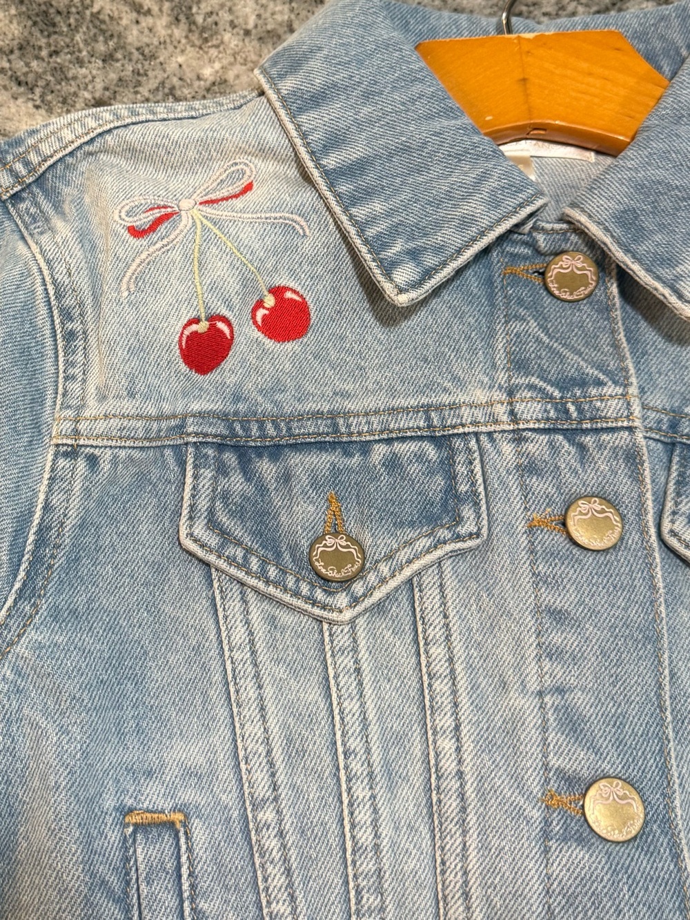 LoveShackFancy Bardot Cherry Denim Jacket - Picture 11 of 15